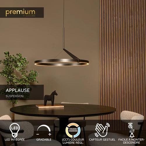 Lucide APPLAUSE - Suspension - Ø 60 cm - LED Dim. - CCT - 1x32W 2700K/4000K - Détecteur à balayage manuel - Fer gris | Premium - USP